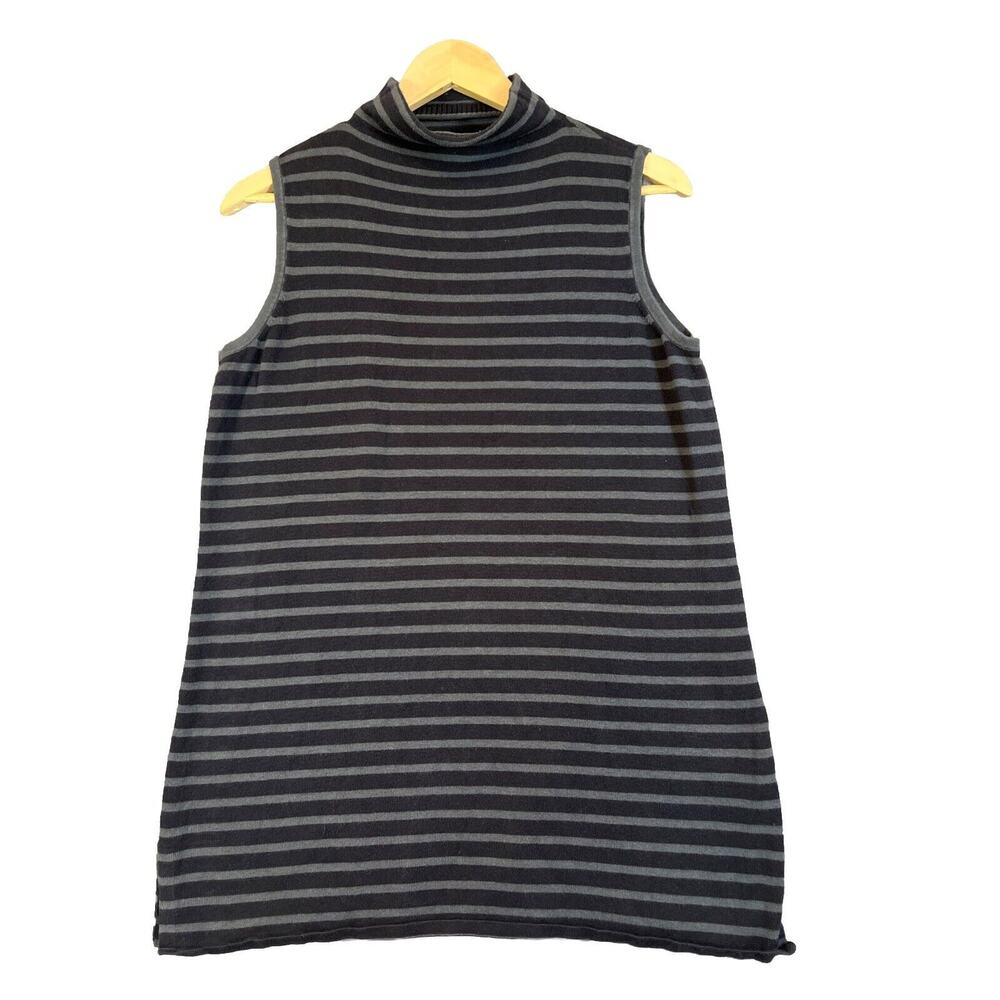 Chico's Zenergy Sweater Tank Medium Black Striped Cotton Blend Mock Neck Tunic